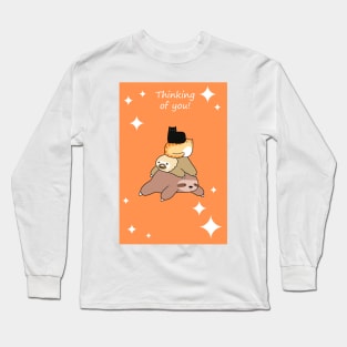 "Thinking of You" Sloth and Cat Stack Long Sleeve T-Shirt